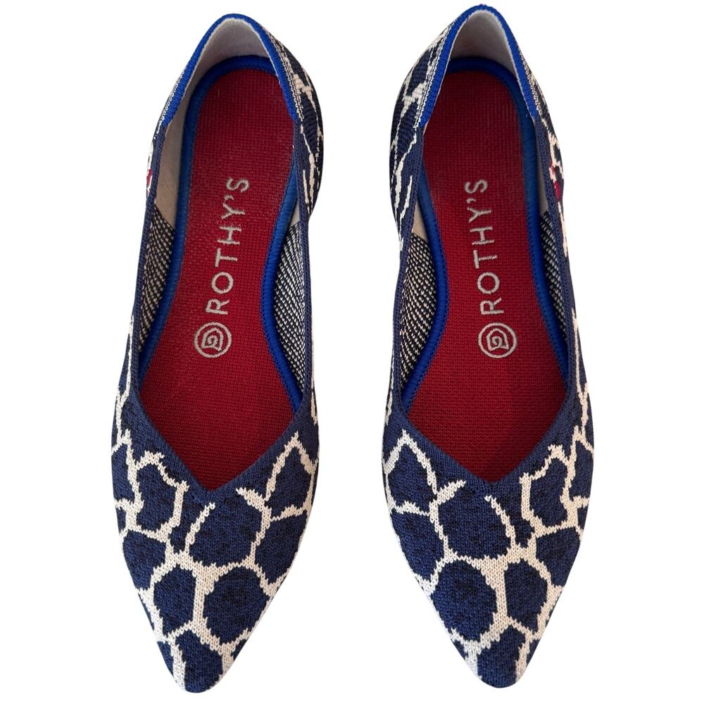 Rothy's Indigo Giraffe The Points Flat Women's Size 7.5 1/2 EUC Limited Edition
